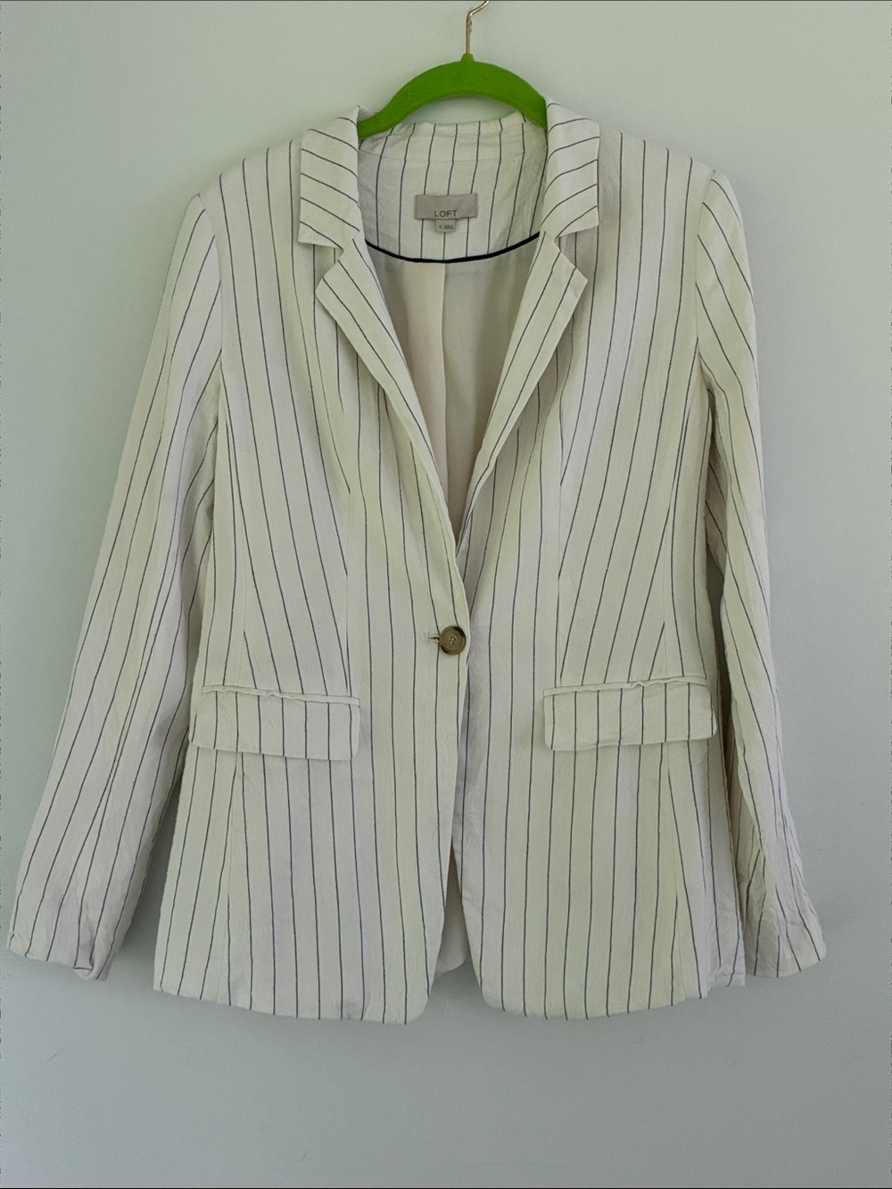 LOFT Cream Blazer with Navy Pinstripes